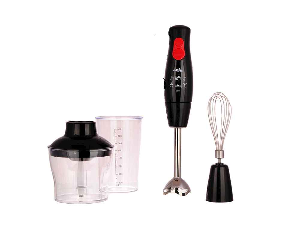 Блендер 3 в 1 MT-1902B 500Вт (нерж. ніжка, міксер, подрібнювач) чорний ТМMONTE Блендер 3 в 1 MT-1902B 500Вт (нерж. ніжка, міксер, подрібнювач) чорний ТМMONTE