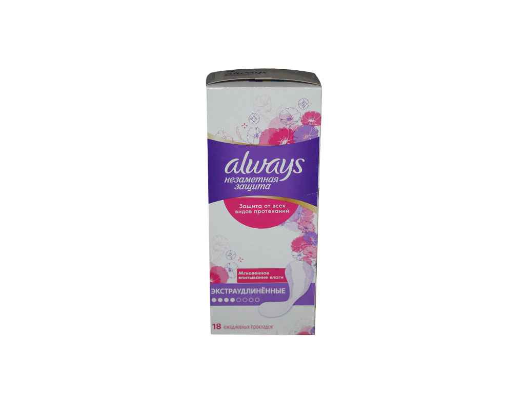 Прокладки щоденні гігієнічні Непомітний захист Екстраподовження 18шт ТМAlways Прокладки щоденні гігієнічні Непомітний захист Екстраподовження 18шт ТМAlways