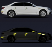 Наклейка відбивач катафот 16шт люмінесцентна на дверні ручки автомобіля Червона. Зображення №2