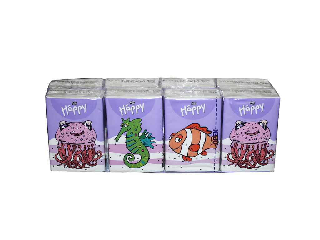 Хустинки паперові baby (1пач/9хуст) happy Mini для носу ТМ Bella Хустинки паперові baby (1пач/9хуст) happy Mini для носу ТМ Bella