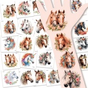 Набор временных татуировок "Лошади" Horses-20-01 размер 6х6 см. Изображение №2