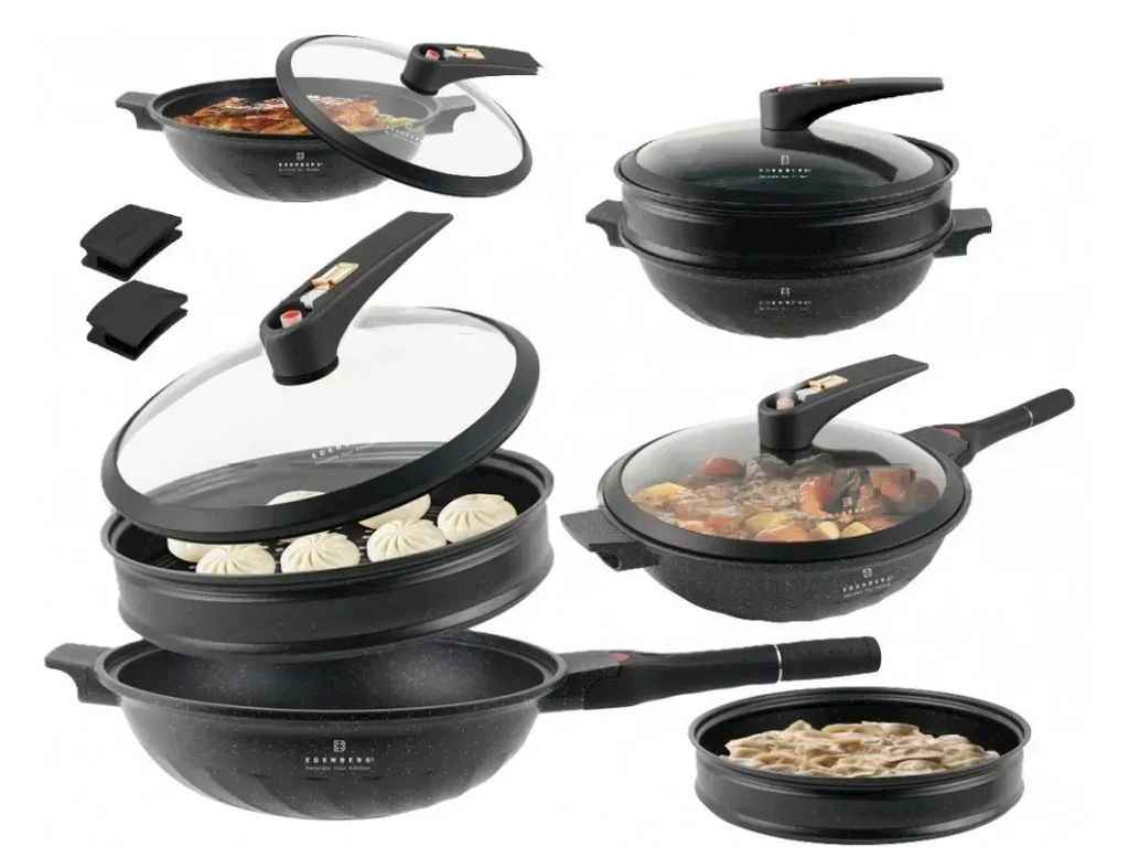 Сковорода Вок/Сотейник/Пароварка 3в1 32см з мармуровим покриттям та кришкою EB-12112 ТМ EDENBERG Сковорода Вок/Сотейник/Пароварка 3в1 32см з мармуровим покриттям та кришкою EB-12112 ТМ EDENBERG