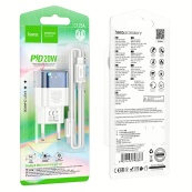 Адаптер 220v (1Type-C) HOCO C125A PD20W Blue/White. Изображение №5