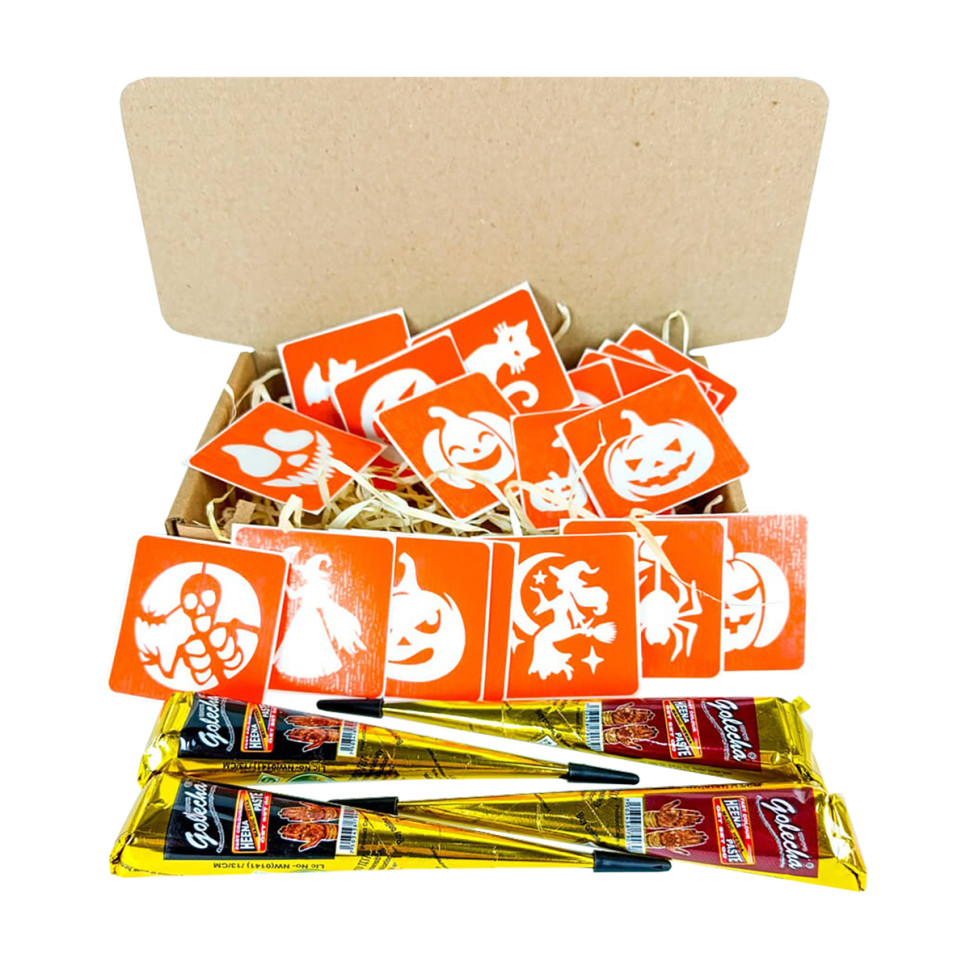 Набор для био-тату "Хэллоуин - хна" set-halloween-henna 18 трафаретов 5х5 см Набор для био-тату "Хэллоуин - хна" set-halloween-henna 18 трафаретов 5х5 см