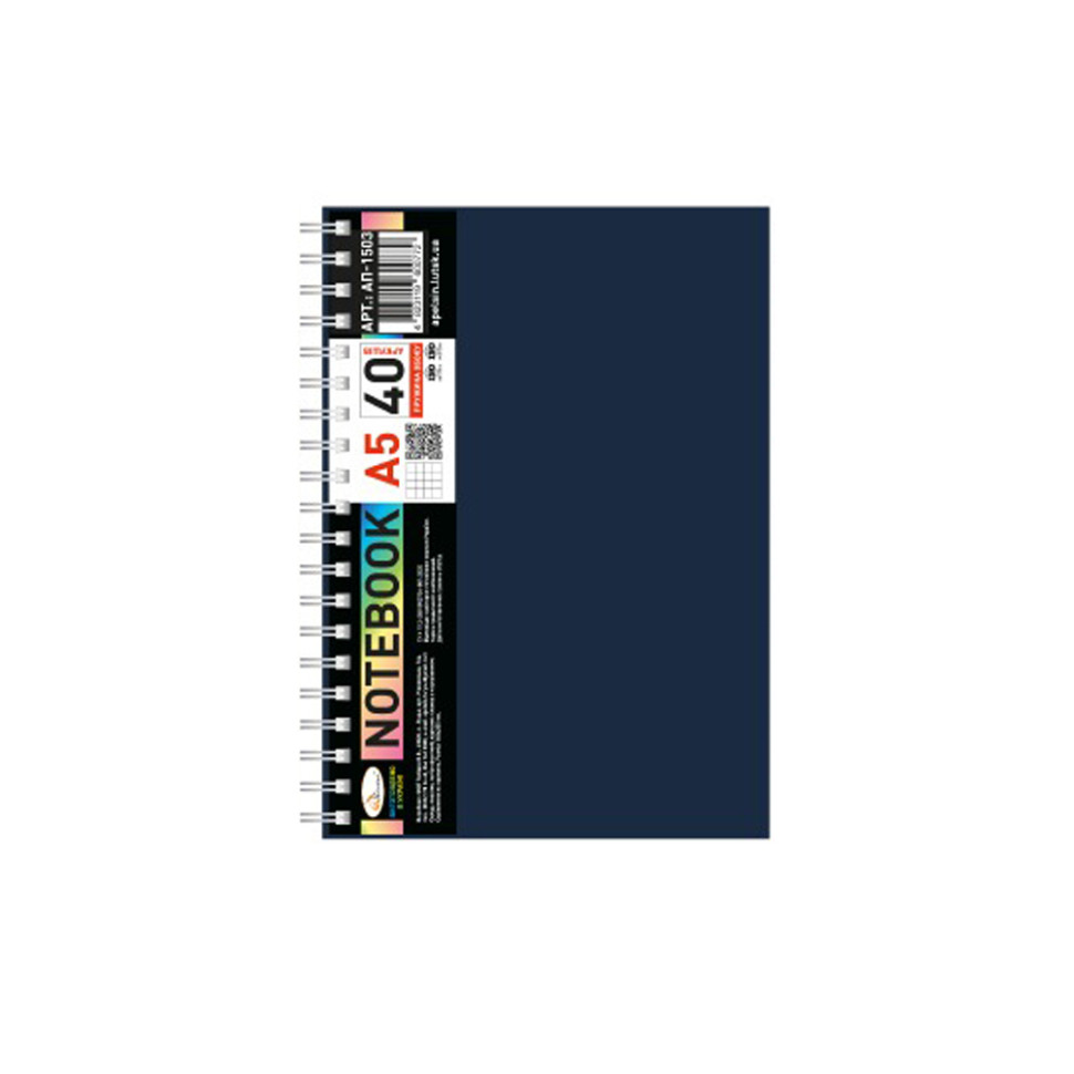 Блокнот А5 АП-1503(Black) 40 листов, пружина сбоку Блокнот А5 АП-1503(Black) 40 листов, пружина сбоку