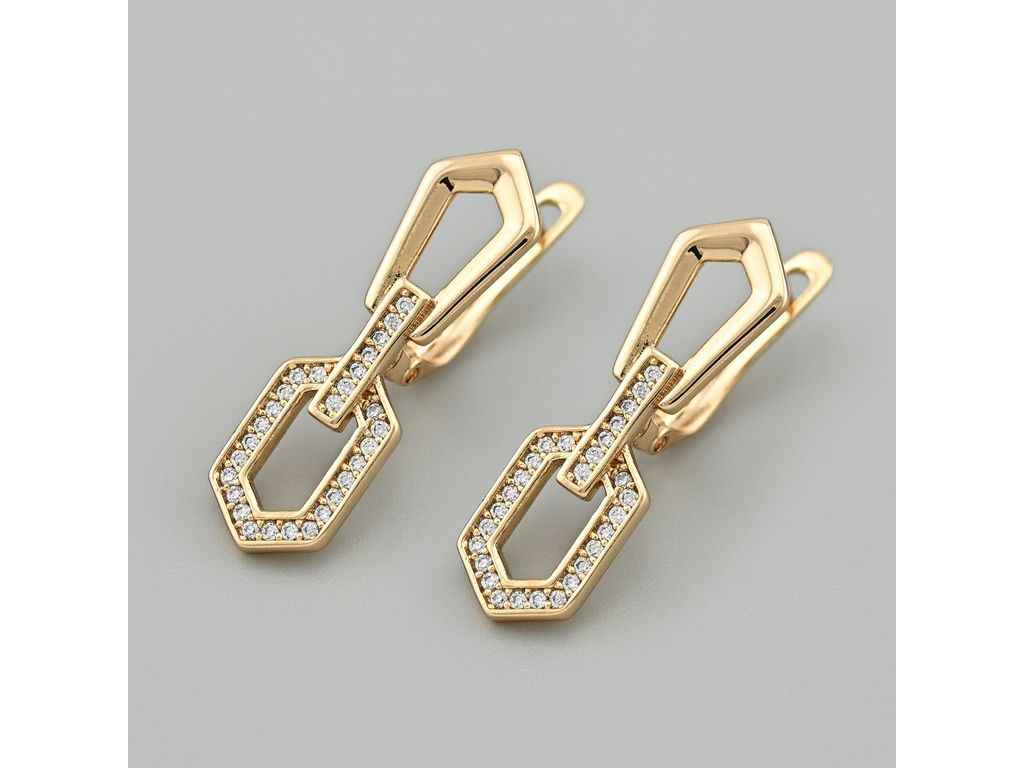 Сережки Олімпія 55220 26х8мм біліифіаніти позолота 18К ТМ XUPING Сережки Олімпія 55220 26х8мм біліифіаніти позолота 18К ТМ XUPING