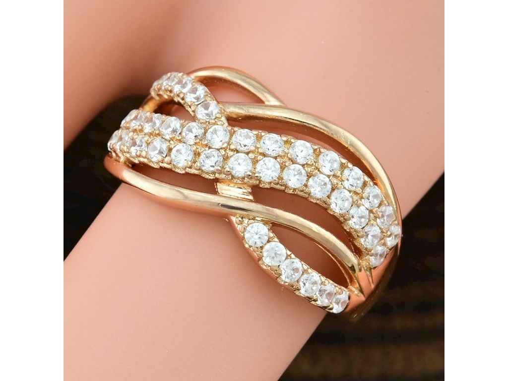 Каблучка 14755 10мм білі фіаніти позолота 18К р.16 ТМ XUPING Каблучка 14755 10мм білі фіаніти позолота 18К р.16 ТМ XUPING