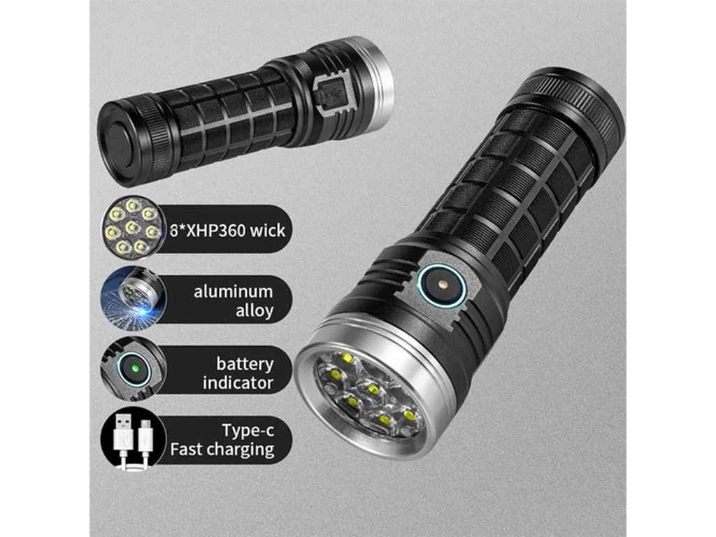 Лiхтар свiтлодiодний 5000K W5185-8XHP360, ЗП Type-C, Box АКБ 1*18650 ТМ КИТАЙ Лiхтар свiтлодiодний 5000K W5185-8XHP360, ЗП Type-C, Box АКБ 1*18650 ТМ КИТАЙ