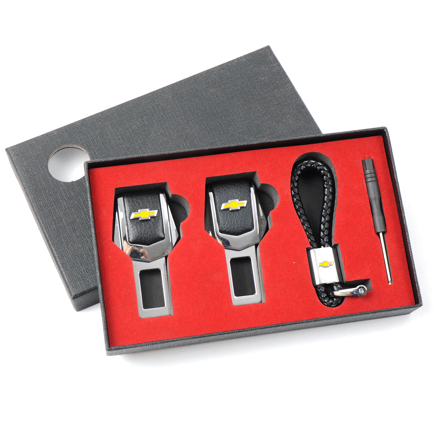 Подарунковий набір CHEVROLET 2в1 (фіксатор ременів, плетений брелок) №2 хром Подарунковий набір CHEVROLET 2в1 (фіксатор ременів, плетений брелок) №2 хром