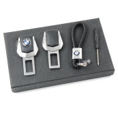 Подарунковий набір BMW 2в1 (фіксатор ременів, плетений брелок) №2 хром. Изображение №2