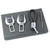 Подарунковий набір FORD 2в1 (фіксатор ременів, плетений брелок) №2 хром. Изображение №2