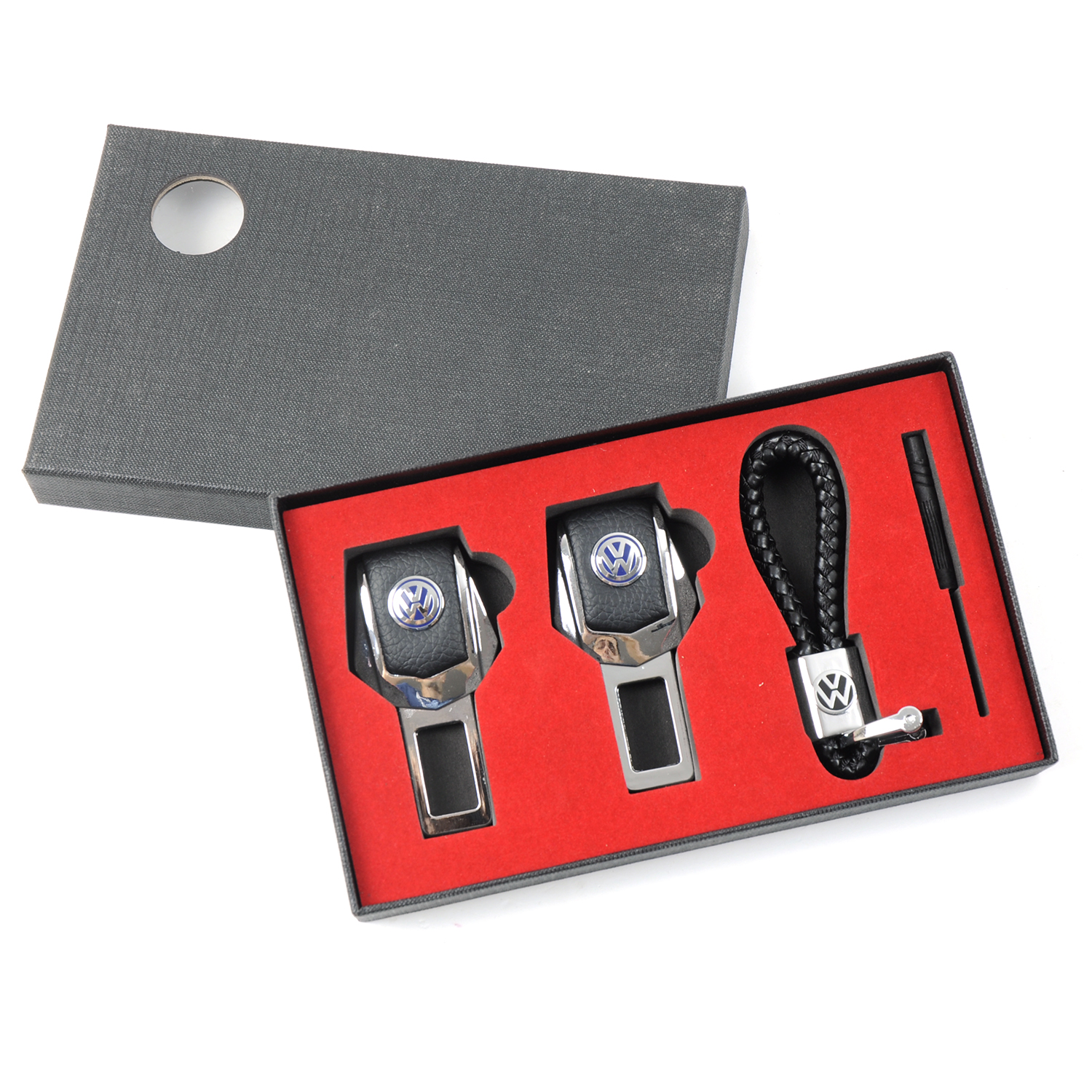 Подарунковий набір VOLKSWAGEN 2в1 (фіксатор ременів, плетений брелок) №2 хром Подарунковий набір VOLKSWAGEN 2в1 (фіксатор ременів, плетений брелок) №2 хром