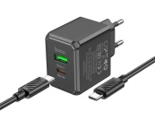Адаптер 220v (1USB 1Type-C) HOCO CS14A PD20W+QC3.0 + (кабель Type-C-Type-C) Black. Зображення №2