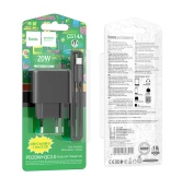 Адаптер 220v (1USB 1Type-C) HOCO CS14A PD20W+QC3.0 + (кабель Type-C-Type-C) Black. Зображення №4