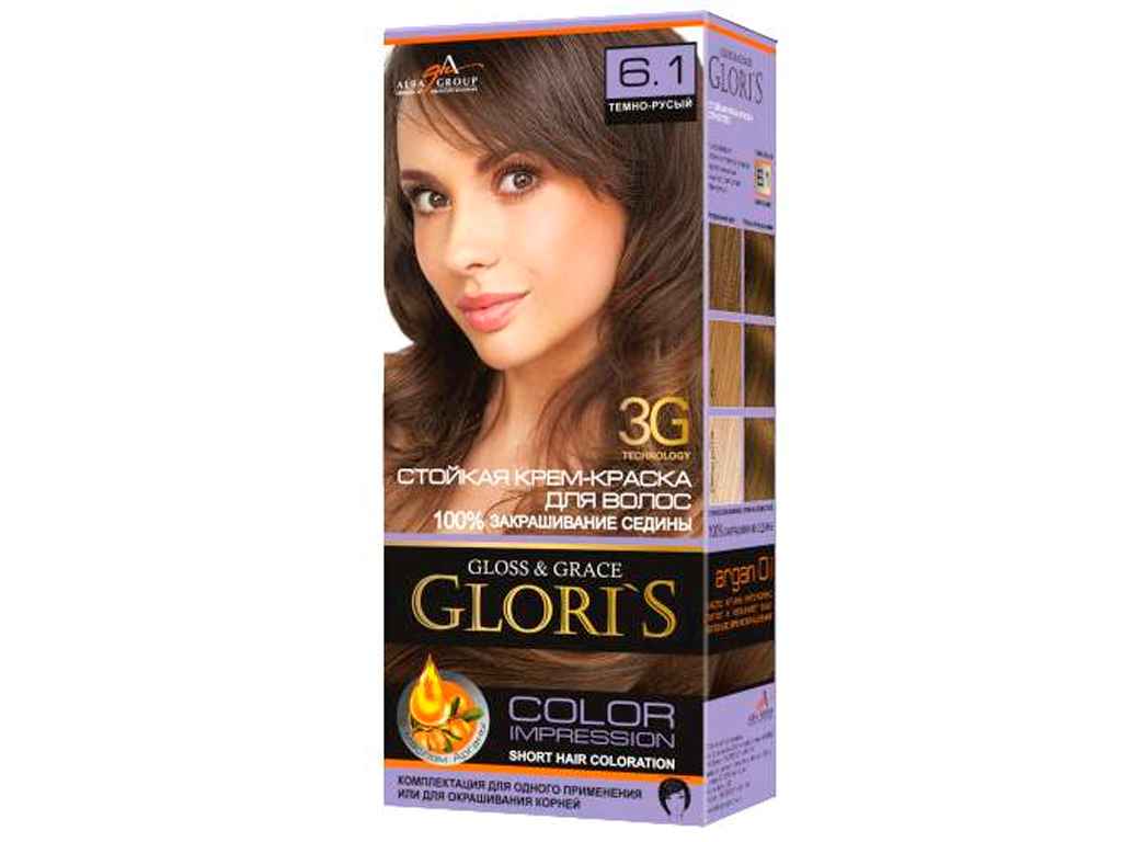 Фарба для волосся 6.1 (Темно-русий) ТМ GLORIS Фарба для волосся 6.1 (Темно-русий) ТМ GLORIS