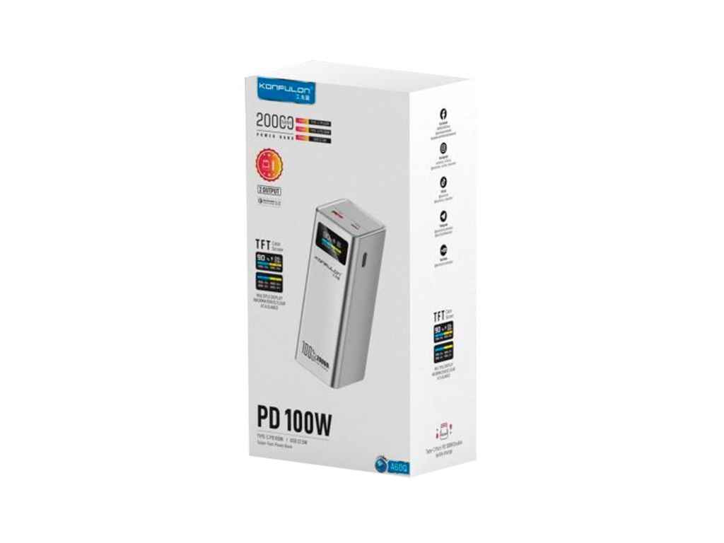 Power Bank 20000mAh A60Q 1USB-22.5W/PD100W (для ноутбука) (input Type-C) білий ТМ Konfulon Power Bank 20000mAh A60Q 1USB-22.5W/PD100W (для ноутбука) (input Type-C) білий ТМ Konfulon