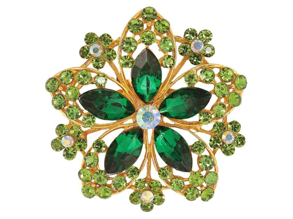 Брошка «Квіточка із зеленими стразами» 295306 ТМ XUPING Брошка «Квіточка із зеленими стразами» 295306 ТМ XUPING