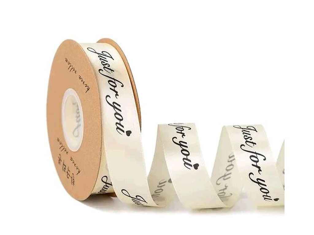 Стрічка атласна 2,5см * 29,5м білий з написом Just for You (АБ-145) ТМ КИТАЙ Стрічка атласна 2,5см * 29,5м білий з написом Just for You (АБ-145) ТМ КИТАЙ