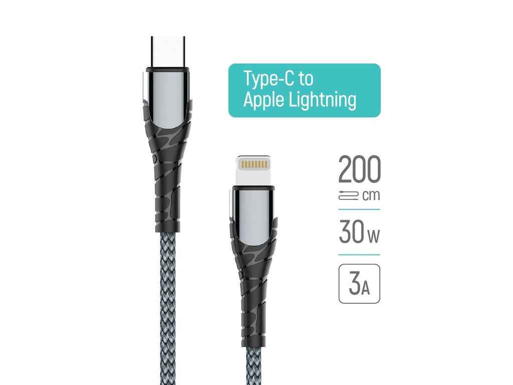 Кабель Type С-Lightning Apple (PD Fast Charging) 3.0А (30W) 2м сірий ТМ СolorWay Кабель Type С-Lightning Apple (PD Fast Charging) 3.0А (30W) 2м сірий ТМ СolorWay