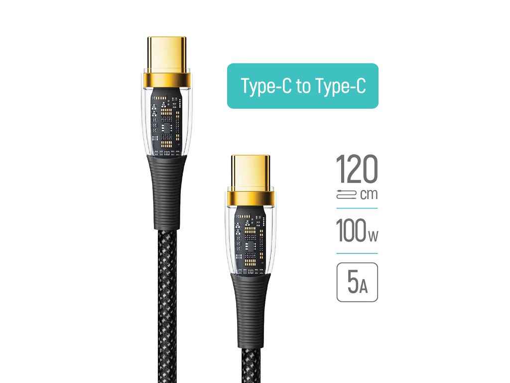 Кабель Type-C - Type-C (transparent head) (PD Fast Charging 100W) 5А 1.2м чорний ТМ СolorWay Кабель Type-C - Type-C (transparent head) (PD Fast Charging 100W) 5А 1.2м чорний ТМ СolorWay
