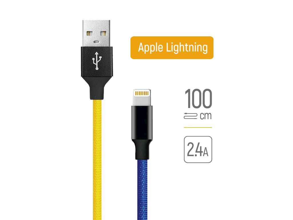 Кабель USB - Lightning Apple (national) 2.4А 1м синьо-жовтий ТМ СolorWay Кабель USB - Lightning Apple (national) 2.4А 1м синьо-жовтий ТМ СolorWay