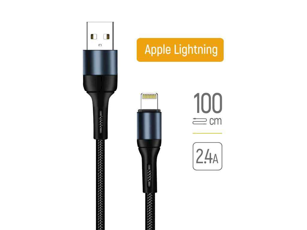 Кабель USB - Lightning Apple (nylon) 2.4а 1м чорний ТМ СolorWay Кабель USB - Lightning Apple (nylon) 2.4а 1м чорний ТМ СolorWay