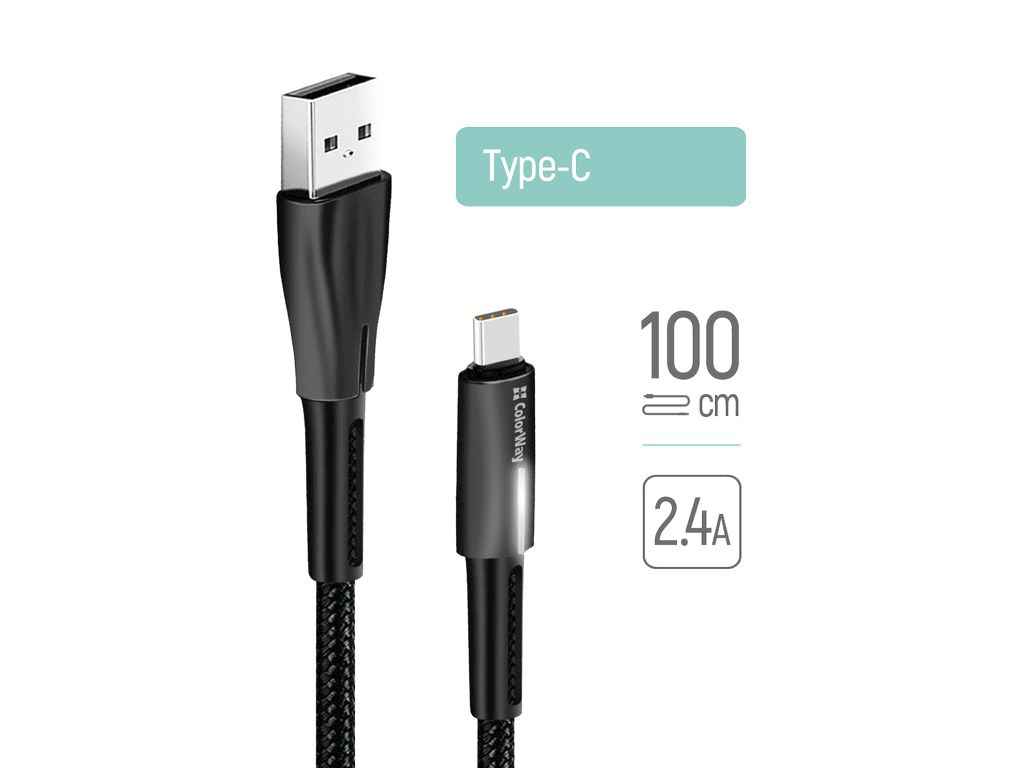 Кабель USB - Type -C (zinc alloy led) 2.4А 1м чорний ТМ СolorWay Кабель USB - Type -C (zinc alloy led) 2.4А 1м чорний ТМ СolorWay
