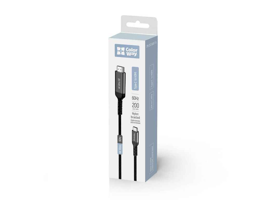 Кабель USB-C - HDMI 4K 60Hz 2m чорний ТМ СolorWay Кабель USB-C - HDMI 4K 60Hz 2m чорний ТМ СolorWay