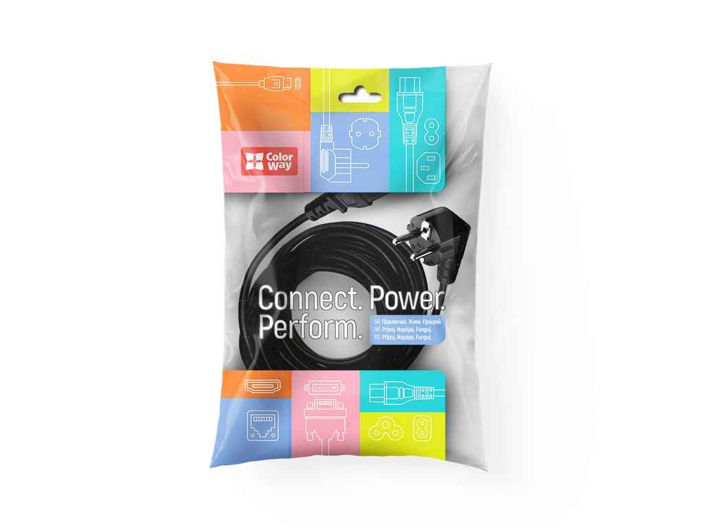 Кабель Мережевий живлення CEE7/7-C13, 1.8м чорний ТМ СolorWay Кабель Мережевий живлення CEE7/7-C13, 1.8м чорний ТМ СolorWay