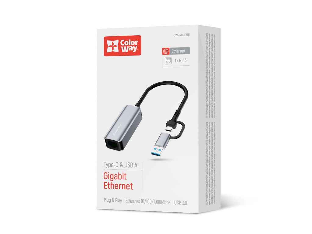 Адаптер мережевий USB-A/USB-С 3.0 RJ45 Gigabit Ethernet ТМ СolorWay Адаптер мережевий USB-A/USB-С 3.0 RJ45 Gigabit Ethernet ТМ СolorWay