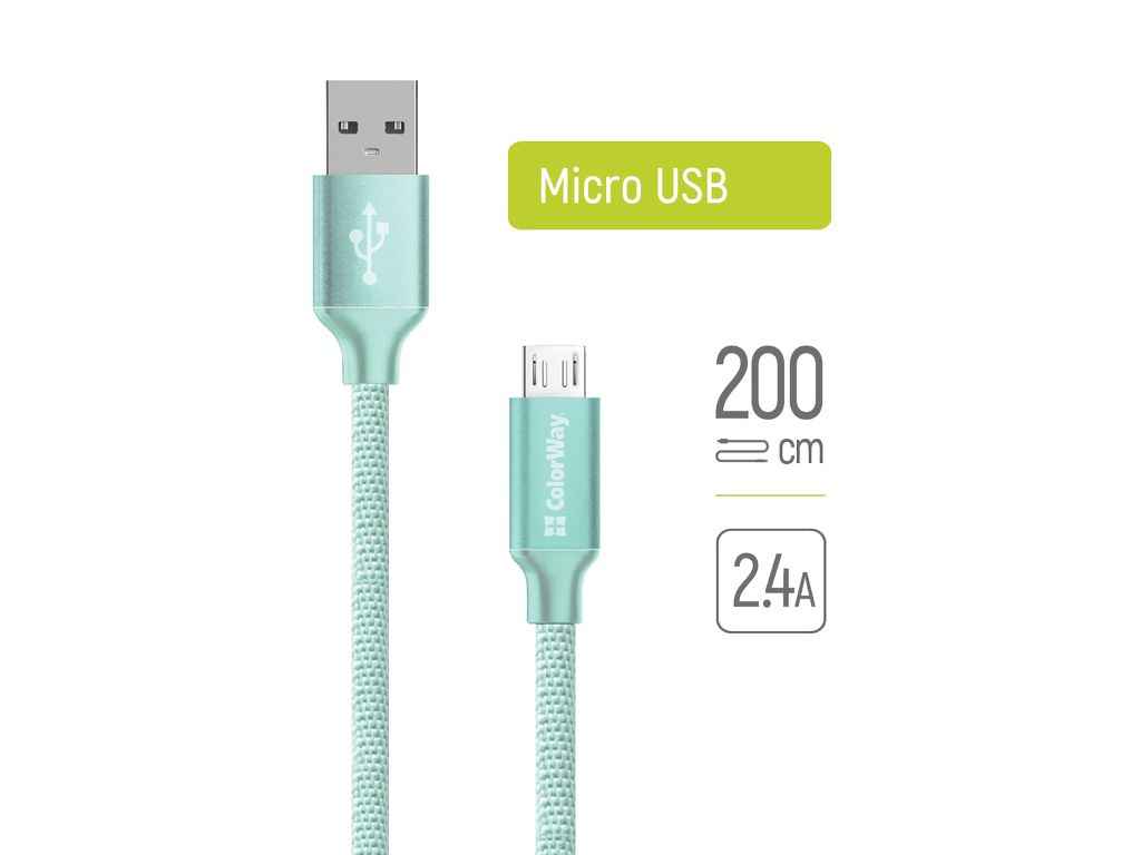 Кабель USB - microUSB 2.4А 2м мятний ТМ СolorWay Кабель USB - microUSB 2.4А 2м мятний ТМ СolorWay