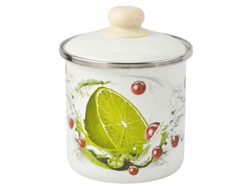 Кружка ем. 1л /2 з кришкою з н/ж обідком Лайм (біла) I0207/2 ТМ IDILIA Кружка ем. 1л /2 з кришкою з н/ж обідком Лайм (біла) I0207/2 ТМ IDILIA