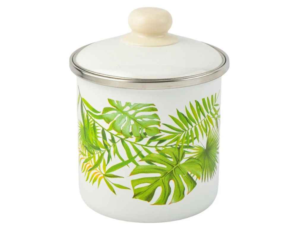 Кружка ем. 1л /2 з кришкою з н/ж обідком Монстера (біла) I0207/2 ТМ IDILIA Кружка ем. 1л /2 з кришкою з н/ж обідком Монстера (біла) I0207/2 ТМ IDILIA