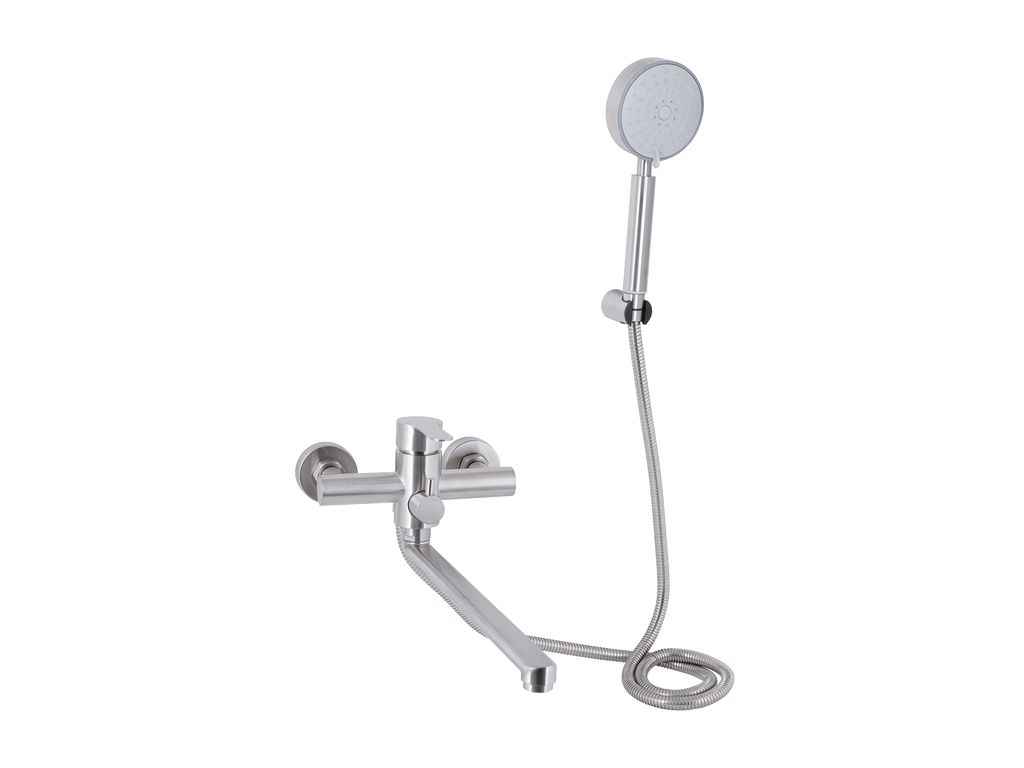 Змішувач Настінний сірий для ванни Pure 005 (k35) з довгим поворотним виливом та душовим гарнітуром BRIPUR005NKL ТМ Brinex Змішувач Настінний сірий для ванни Pure 005 (k35) з довгим поворотним виливом та душовим гарнітуром BRIPUR005NKL ТМ Brinex