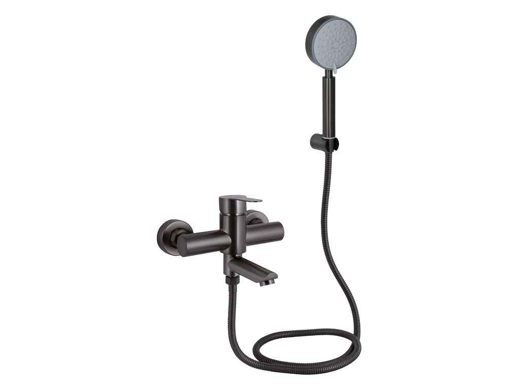 Змішувач Настінний графіт для ванни Pure 006 (k35) з поворотним виливом та душовим гарнітуром BRIPUR006GRP ТМ Brinex Змішувач Настінний графіт для ванни Pure 006 (k35) з поворотним виливом та душовим гарнітуром BRIPUR006GRP ТМ Brinex