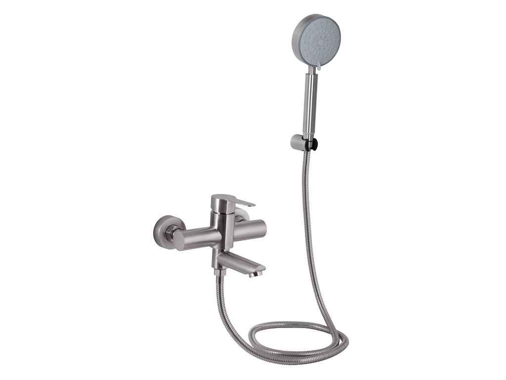 Змішувач Настінний сірий для ванни Pure 006 (k35) з поворотним виливом та душовим гарнітуром BRIPUR006NKL ТМ Brinex Змішувач Настінний сірий для ванни Pure 006 (k35) з поворотним виливом та душовим гарнітуром BRIPUR006NKL ТМ Brinex