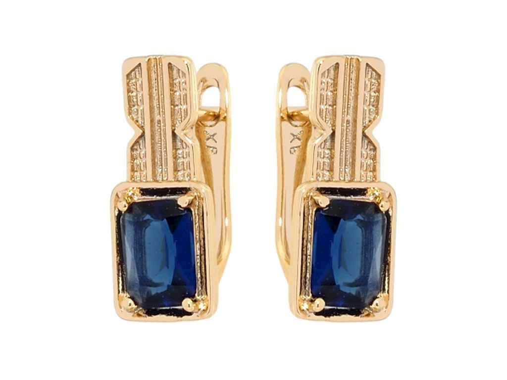 Сережки англійська застібка Позолота 18K Сині фіаніти на фігурній дужці 186112 ТМ XUPING Сережки англійська застібка Позолота 18K Сині фіаніти на фігурній дужці 186112 ТМ XUPING