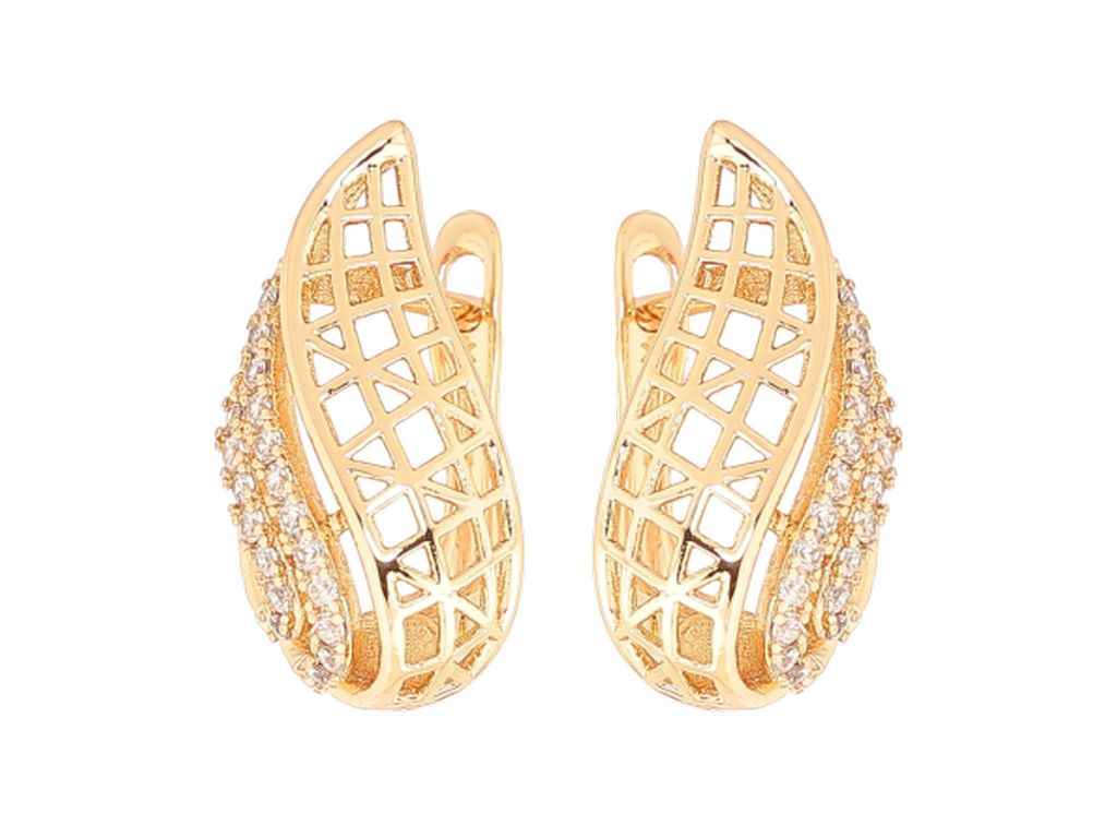 Сережки англійська застібка Позолота 18K «Різьблений візерунок з кристалами» 281676 ТМ XUPING Сережки англійська застібка Позолота 18K «Різьблений візерунок з кристалами» 281676 ТМ XUPING