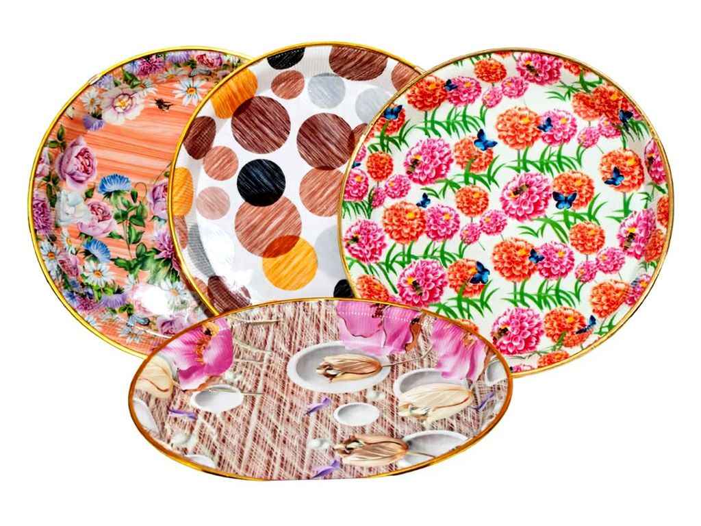 Піднос 32см пластик круглий із золотом 4632 ТМ CHINA Піднос 32см пластик круглий із золотом 4632 ТМ CHINA