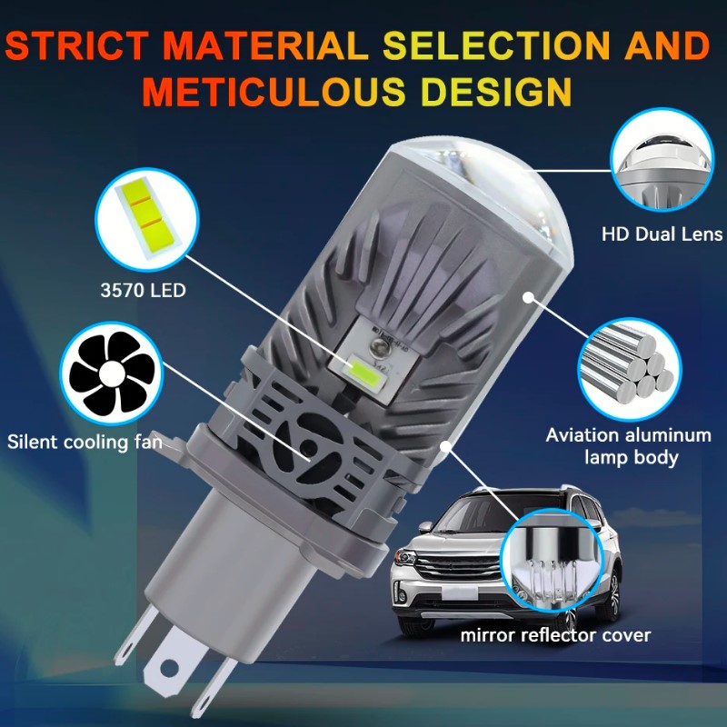 Лампа LED Міні Лінзи H4 D35мм 80/100w 9000/11000Lm 6000K 3570+3570 Chips 12v "M01P" Лампа LED Міні Лінзи H4 D35мм 80/100w 9000/11000Lm 6000K 3570+3570 Chips 12v "M01P"