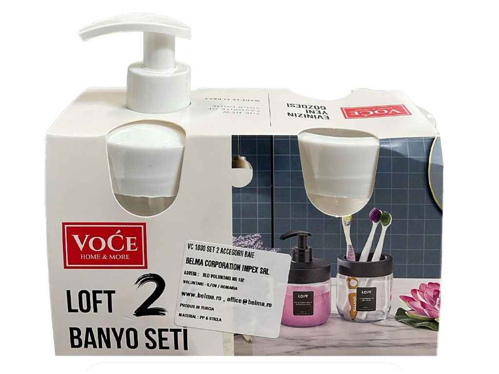 Набір для ванної 2пр. скл. (доз.стак.) білий ТМ VOCE Набір для ванної 2пр. скл. (доз.стак.) білий ТМ VOCE