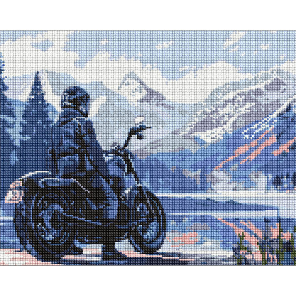 Алмазна мозаїка "Мотоцикліст у горах" AMO8037, 40х50 см Алмазна мозаїка "Мотоцикліст у горах" AMO8037, 40х50 см