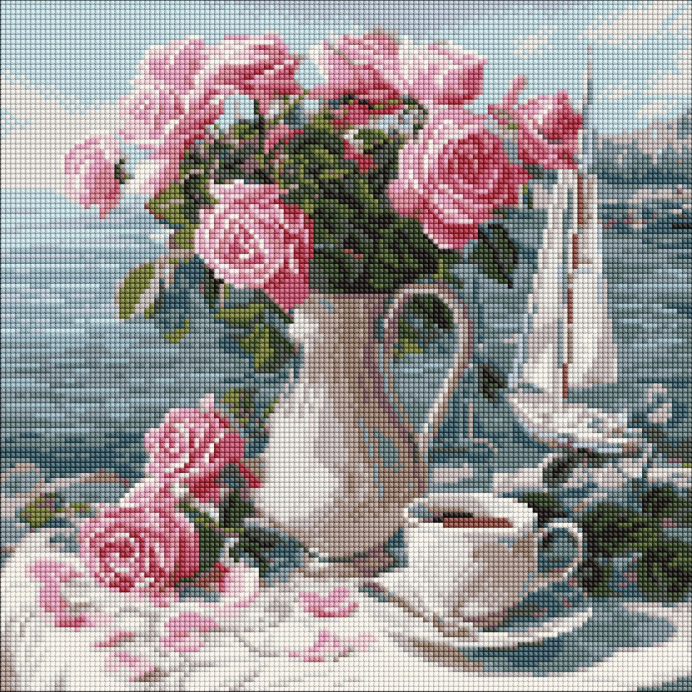 Алмазна мозаїка "Ранкові троянди" AMO8341, 40х40 см Алмазна мозаїка "Ранкові троянди" AMO8341, 40х40 см