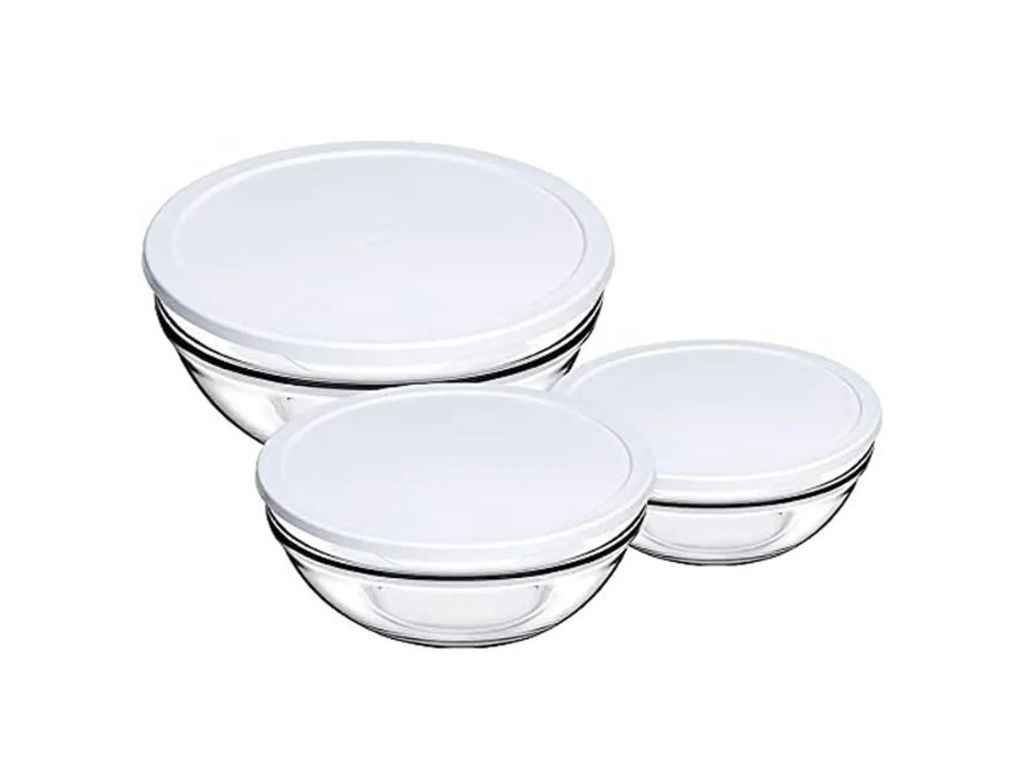 Набір салатників 3шт (d=14см; 17см; 20см) з пласт. кришкою CHEFS (под.уп.) ТМ PASABAHCE Набір салатників 3шт (d=14см; 17см; 20см) з пласт. кришкою CHEFS (под.уп.) ТМ PASABAHCE