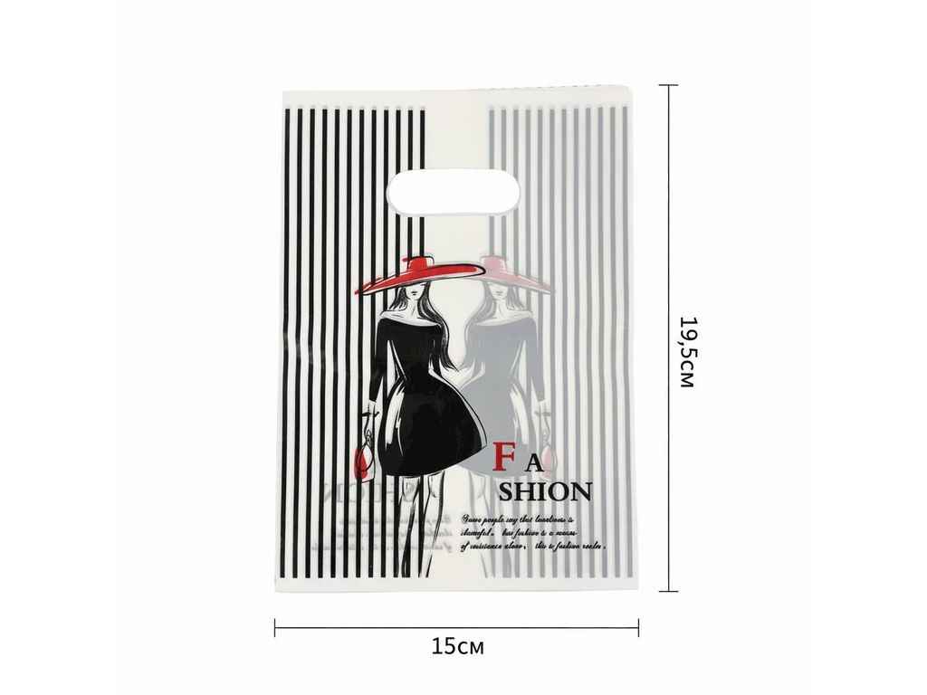 Пакет з прорізною ручкою падарунковий 100шт/уп 19.5*15см Леди FASHION арт.№14 ТМ КИТАЙ Пакет з прорізною ручкою падарунковий 100шт/уп 19.5*15см Леди FASHION арт.№14 ТМ КИТАЙ