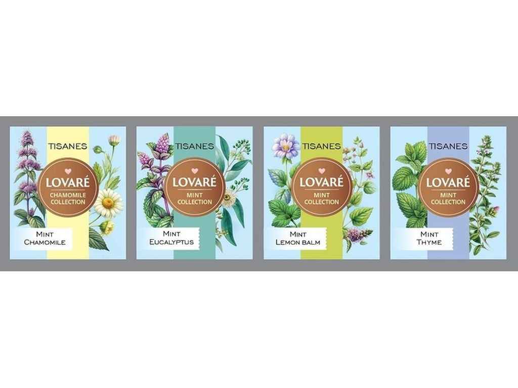 Чай пакетований чорний фруктовий та травяний «М’ята» в індивідуальних конвертах (4 види по 8шт) 32 пакетиків ТМLOVARE Чай пакетований чорний фруктовий та травяний «М’ята» в індивідуальних конвертах (4 види по 8шт) 32 пакетиків ТМLOVARE