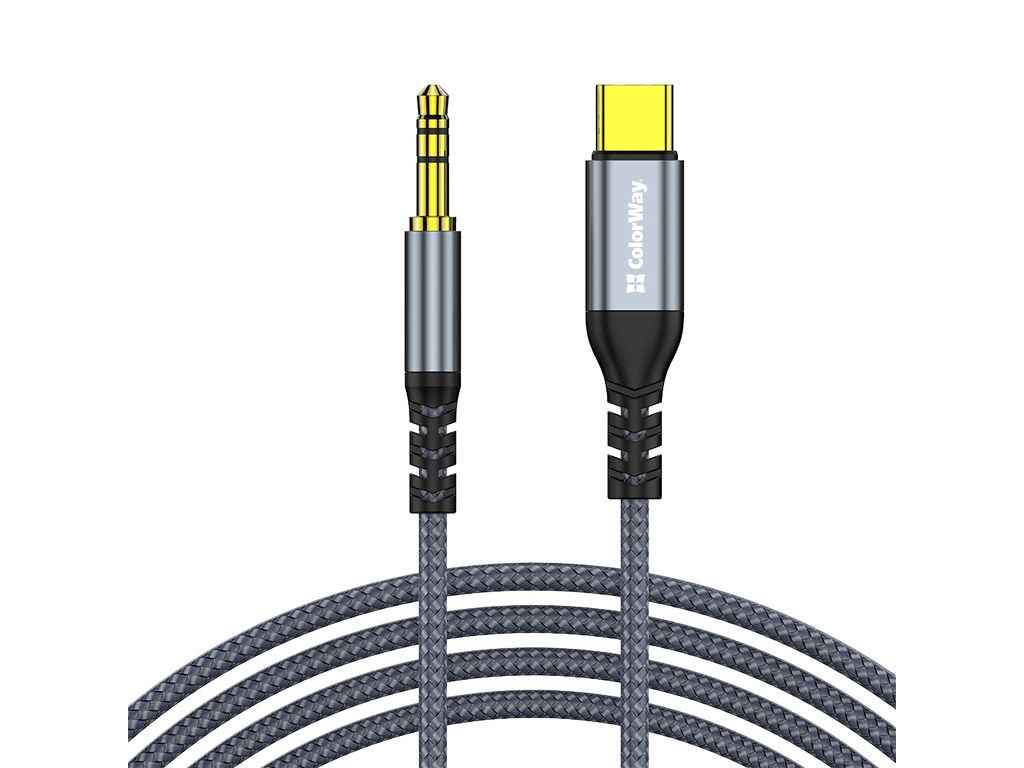 Перехідник Адаптер USB-C to 3.5мм mini-Jack 1.2м сірий ТМСolorWay Перехідник Адаптер USB-C to 3.5мм mini-Jack 1.2м сірий ТМСolorWay