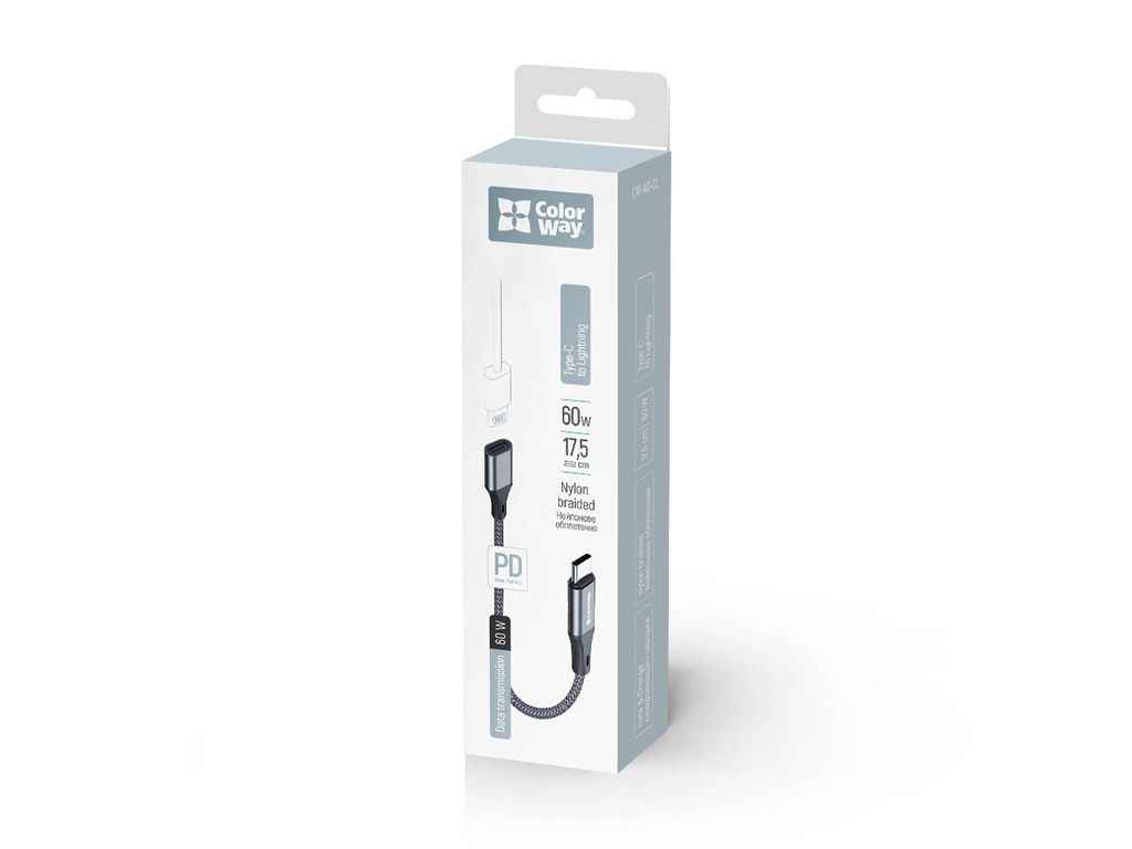 Перехідник USB-C - Lightning Адаптер 17.5см сірий ТМСolorWay Перехідник USB-C - Lightning Адаптер 17.5см сірий ТМСolorWay