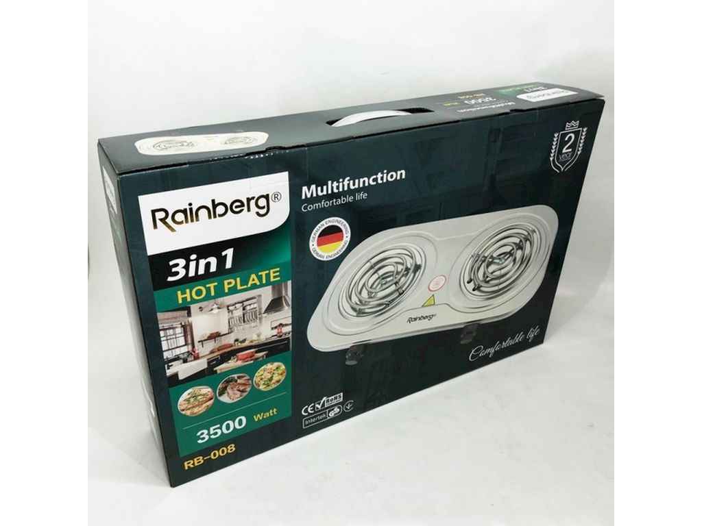 Електроплита 3500Вт 2комф. RB-008 нерж ТМ Rainberg Електроплита 3500Вт 2комф. RB-008 нерж ТМ Rainberg