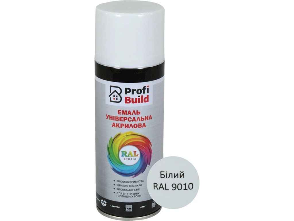 Фарба аерозольна 400мл білий акрилова універсальна RAL 9010 ТМ PROFI BUILD Фарба аерозольна 400мл білий акрилова універсальна RAL 9010 ТМ PROFI BUILD